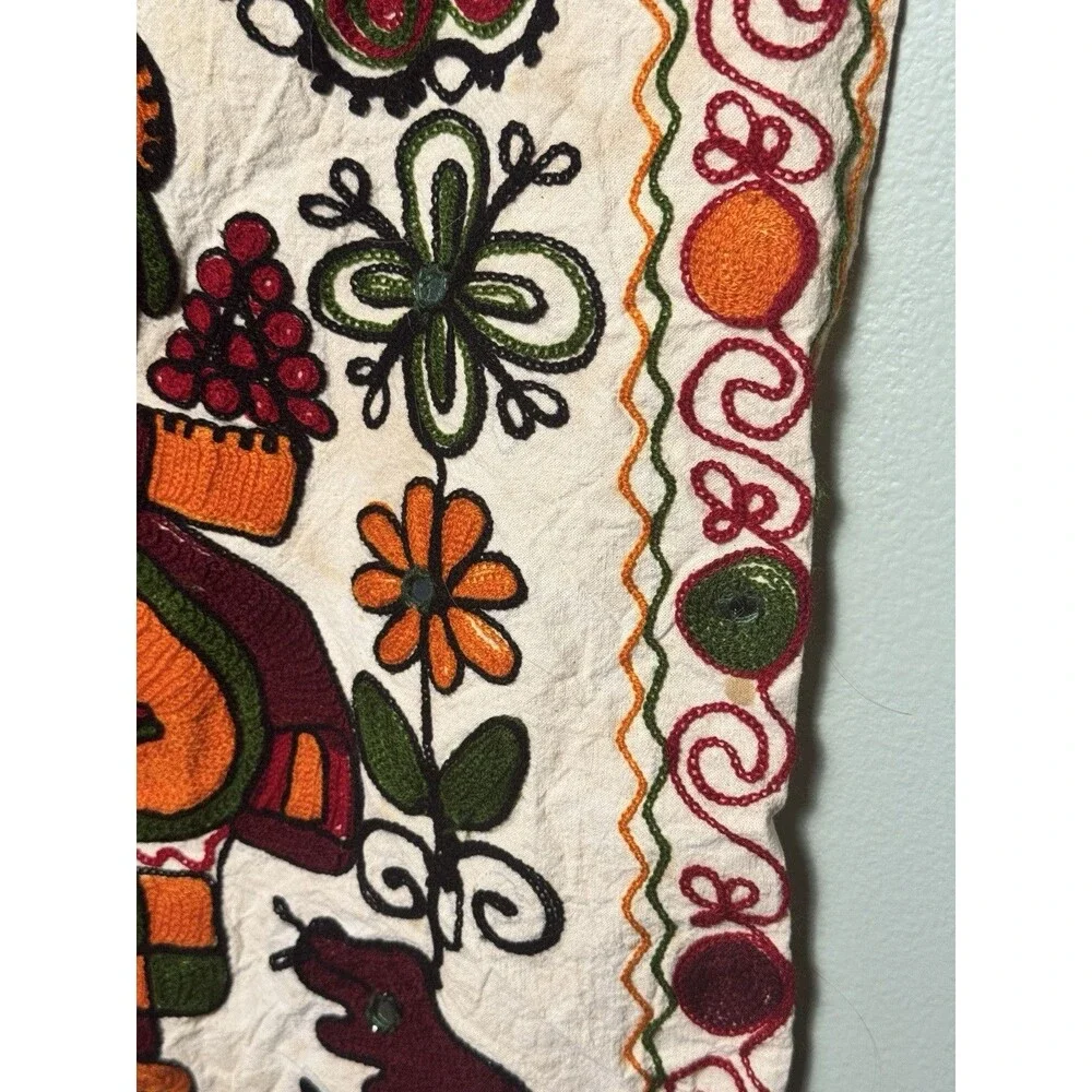 Vintage Embroidered Lord Ganesha Wall Hanging / Tapestry - 27” X 28”